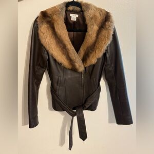 Leather Jacket with Fur Collar
